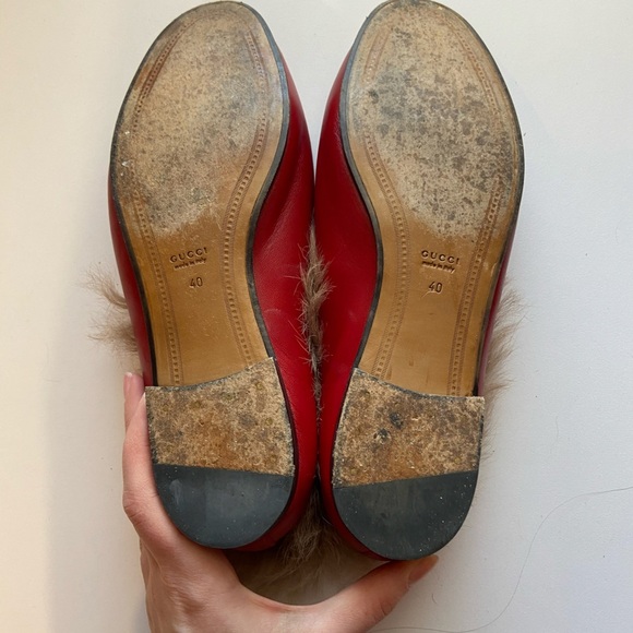 Gucci Princetown Fur-Lined Leather Mules - Red (Size 40 / US 10) - Picture 6 of 9